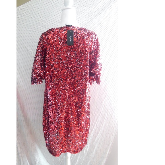 NWT CITY CHIC Plus Size CRIMSON Red SEQUIN Glam PARTY Cocktail MINI DRESS - Picture 8 of 16